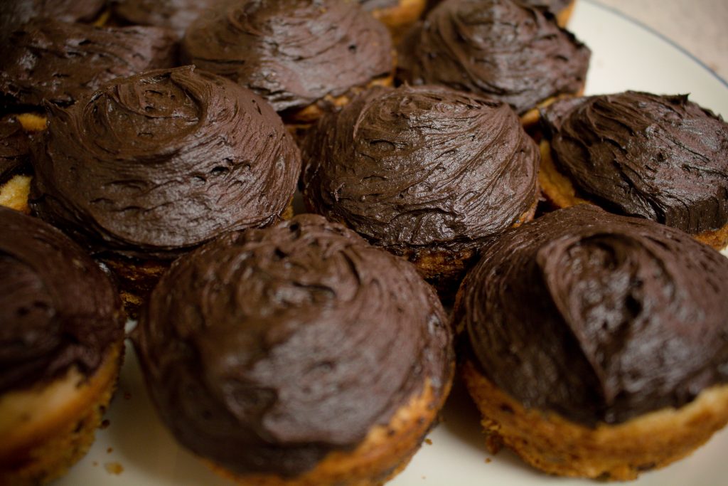Chocolate chip cupcakes with dark chocolate frosting will satisfy any chocolate craving!