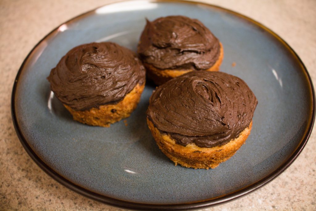 Chocolate chip cupcakes with dark chocolate frosting will satisfy any chocolate craving!