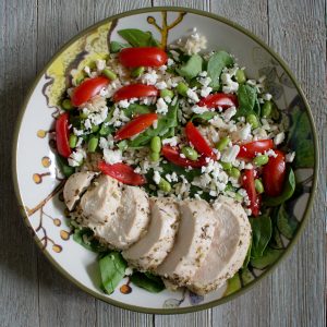 Greek chicken bowls make for a delicious & easy lunch. Whip up a batch on Sunday for lunch all week!