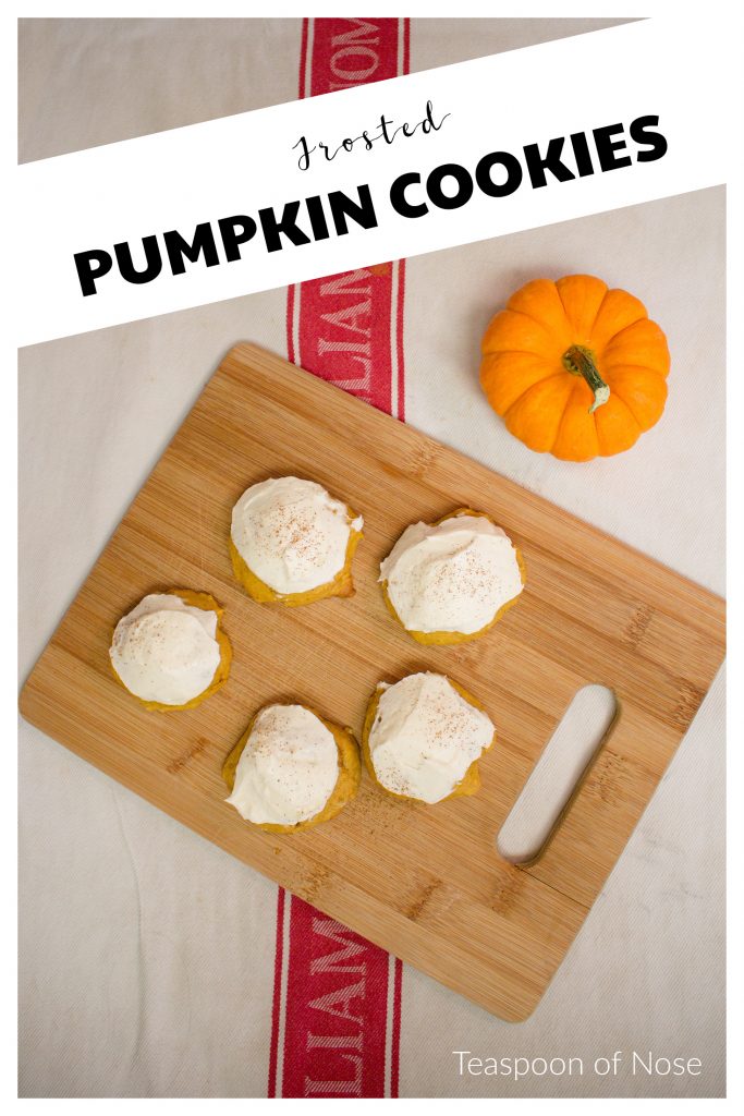 Frosted pumpkin cookies are the perfect way to celebrate fall! Try these next time you're looking for the perfect pumpkin recipe! | Teaspoon of Nose