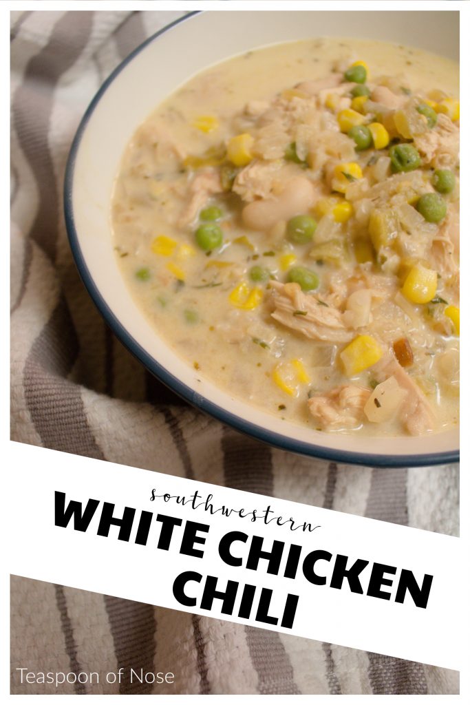 This southwestern take on white chicken chili is hearty and warms you up from the inside out! | Teaspoon of Nose