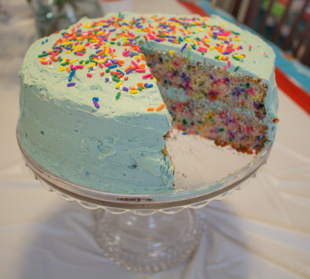 Homemade funfetti cake is even better than the box and perfect for a celebration! | Teaspoon of Nose 