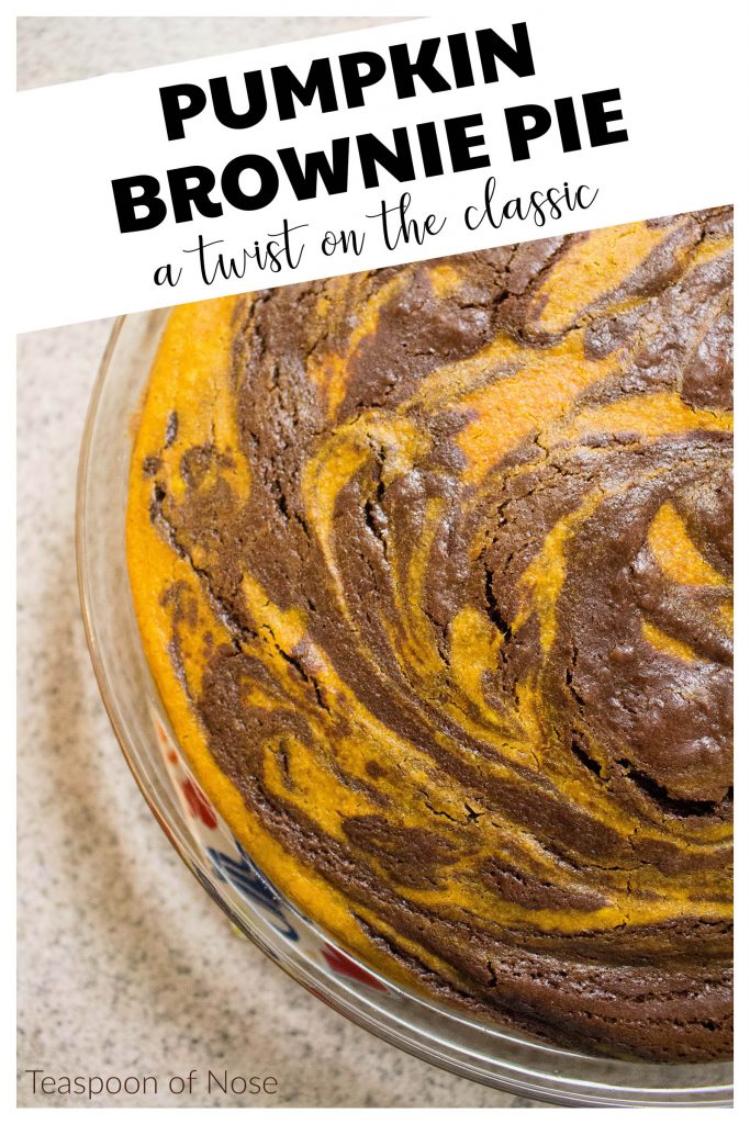 Pumpkin Brownie Pie is a mash-up of two classic American desserts: pumpkin pie and brownies!