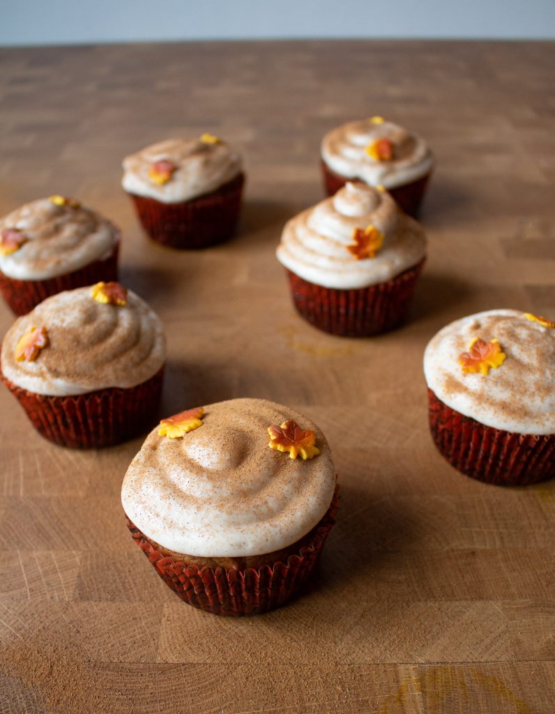 Pumpkin cupcakes are moist, packed with pumpkin flavor, and topped with a spiced cream cheese frosting!