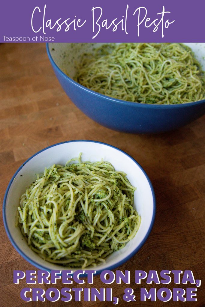 This quick and classic basil pesto tastes good on everything, and comes together in five minutes! | Teaspoon of Nose