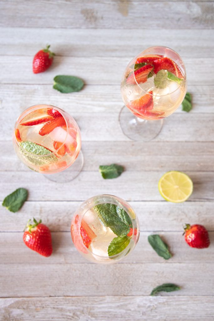 If you're hosting a shower from afar, this St. Germain and strawberry Spritz makes the perfect zoom bridal shower cocktail!