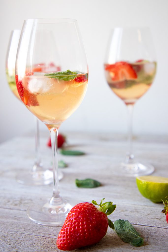 If you're hosting a shower from afar, this St. Germain and strawberry Spritz makes the perfect zoom bridal shower cocktail!