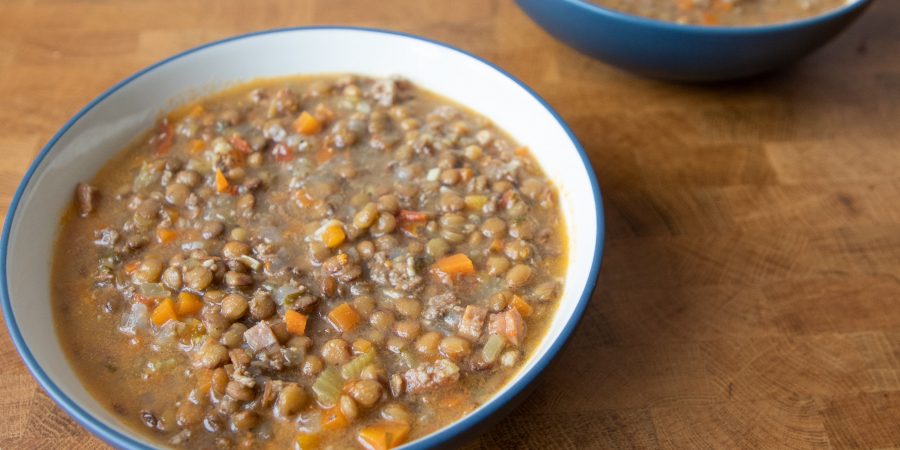 Lentil sausage soup is the perfect warm bowl of goodness on a cold day! It's a great weeknight meal and based loosely on Carrabba's! | Teaspoon of Nose