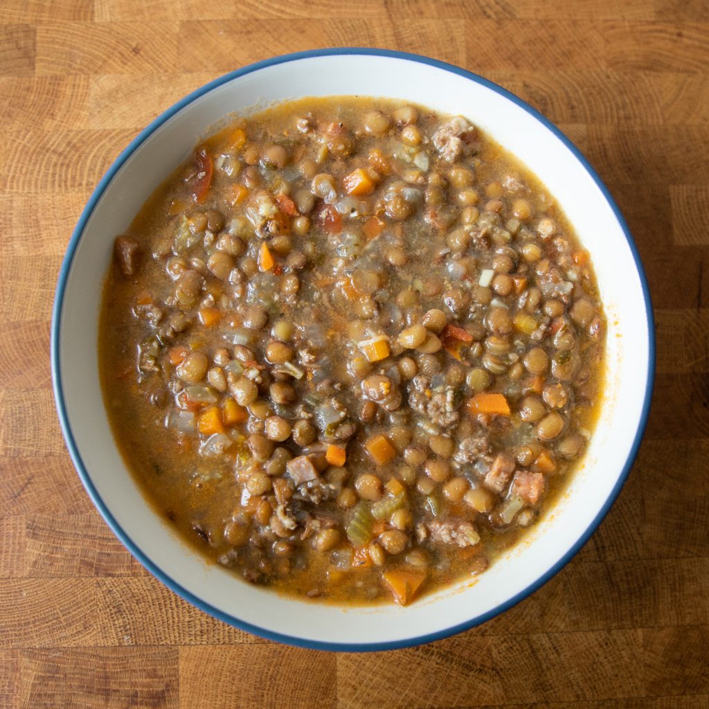 Lentil sausage soup is the perfect warm bowl of goodness on a cold day! It's a great weeknight meal and based loosely on Carrabba's! | Teaspoon of Nose