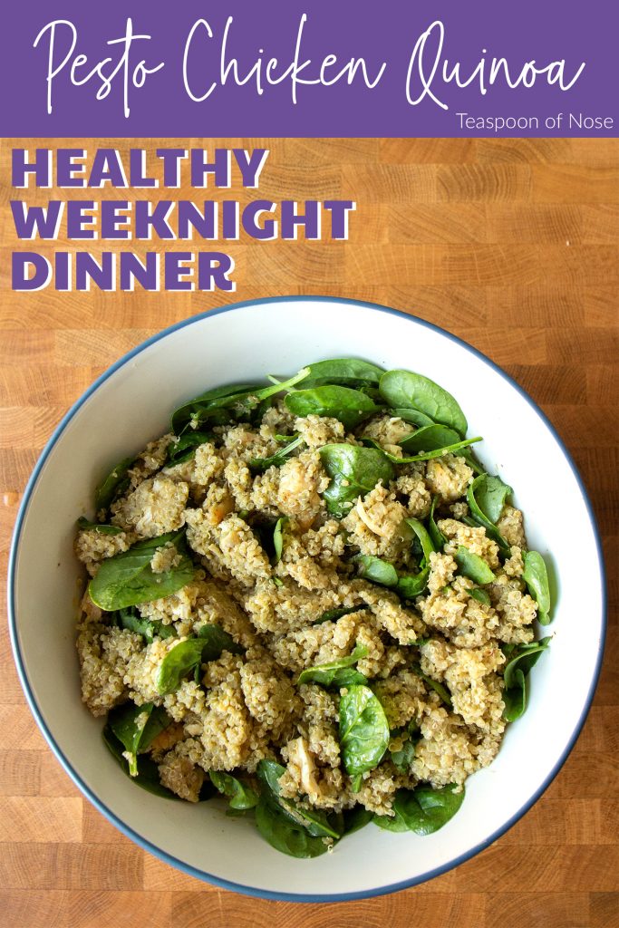 Pesto Quinoa Chicken makes a great weeknight hosting meal. It's simple to pull together and healthy comfort food, so perfect for guests of all ages! 