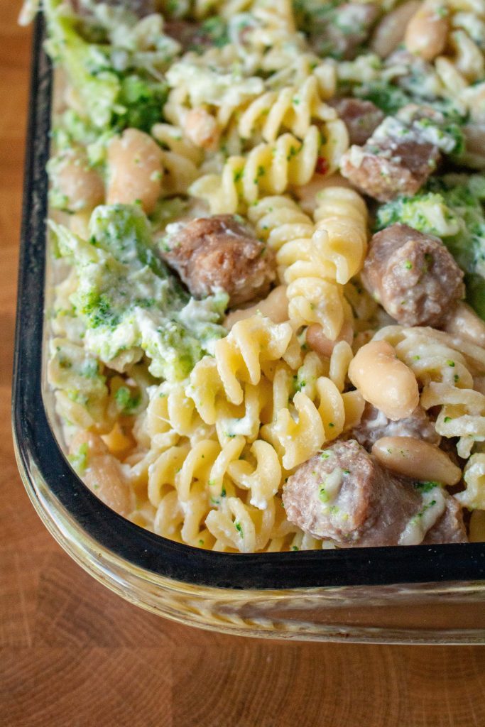 Sausage pasta bake is a way to pack veggies into comfort food!