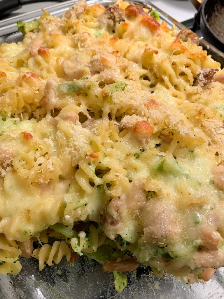 Sausage pasta bake is a way to pack veggies into comfort food!